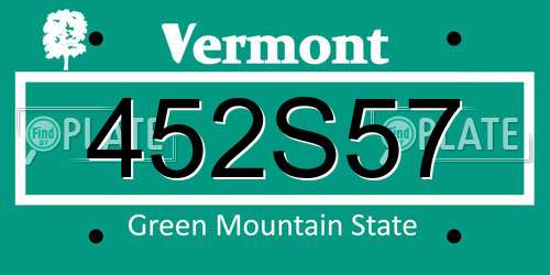 452S57 Vermont License Plate