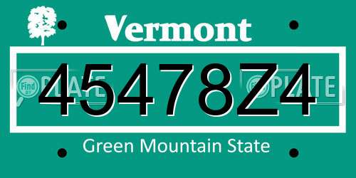 45478Z4 Vermont License Plate