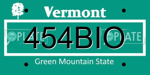 454BIO Vermont License Plate