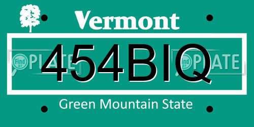 454BIQ Vermont License Plate