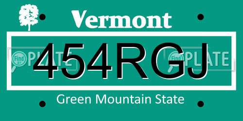 454RGJ Vermont License Plate