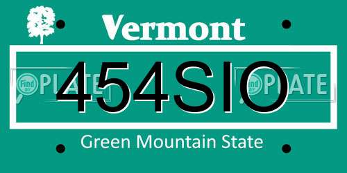 454SIO Vermont License Plate