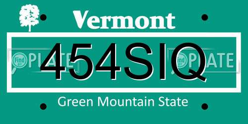 454SIQ Vermont License Plate