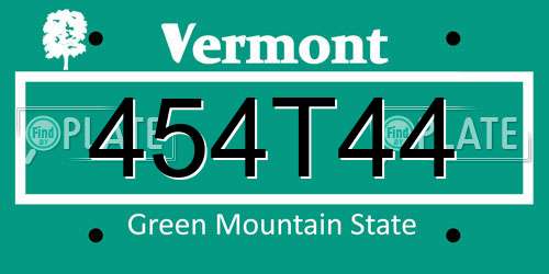 454T44 Vermont License Plate
