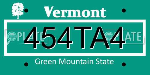 454TA4 Vermont License Plate