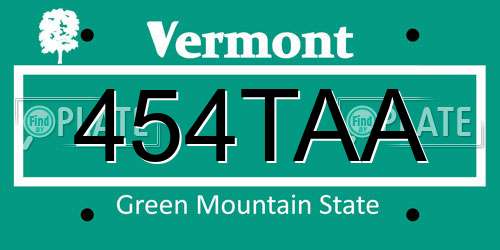 454TAA Vermont License Plate