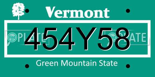 454Y58 Vermont License Plate