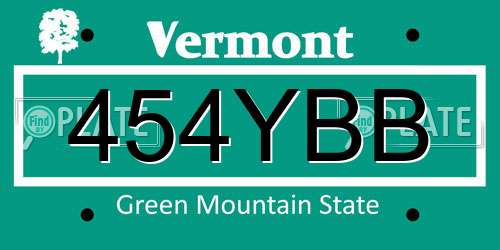 454YBB Vermont License Plate