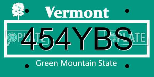 454YBS Vermont License Plate