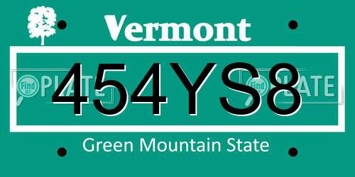 454YS8 Vermont License Plate