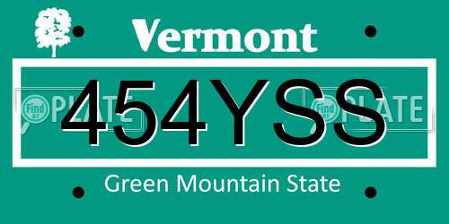454YSS Vermont License Plate