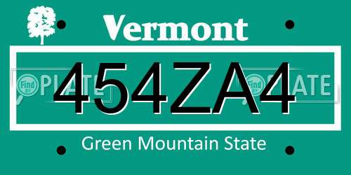 454ZA4 Vermont License Plate