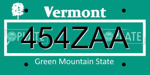 454ZAA Vermont License Plate
