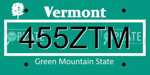 455ZTM Vermont License Plate