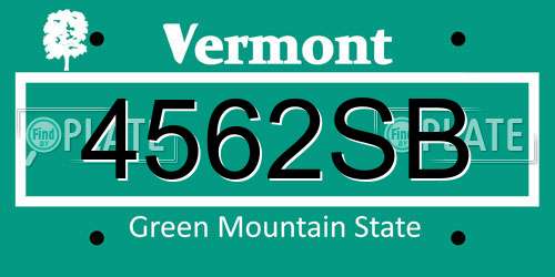 4562SB Vermont License Plate