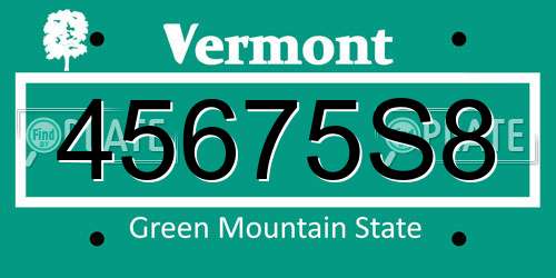 45675S8 Vermont License Plate