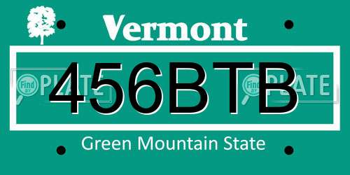 456BTB Vermont License Plate