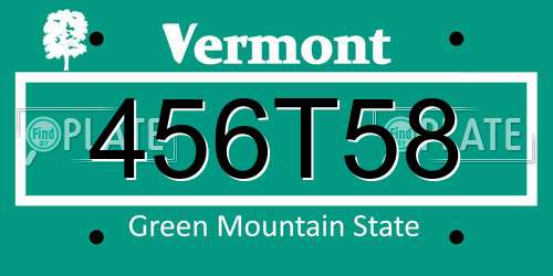 456T58 Vermont License Plate