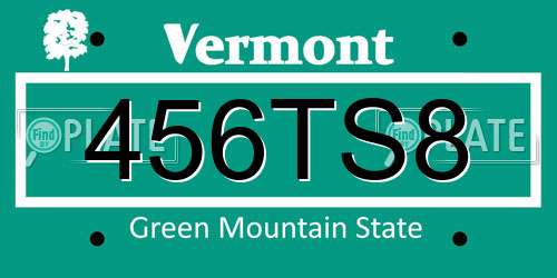 456TS8 Vermont License Plate