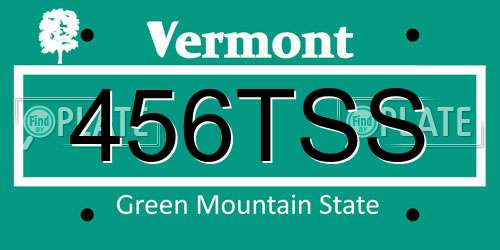 456TSS Vermont License Plate