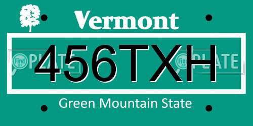 456TXH Vermont License Plate