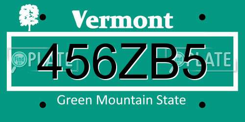 456ZB5 Vermont License Plate