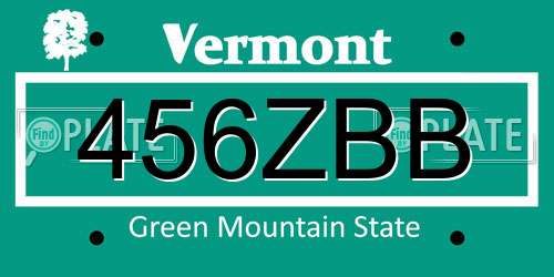 456ZBB Vermont License Plate