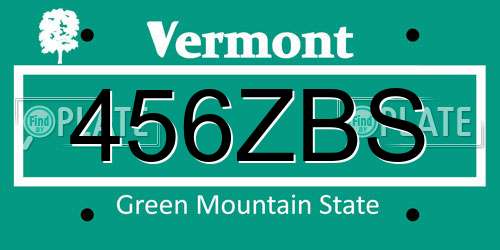 456ZBS Vermont License Plate