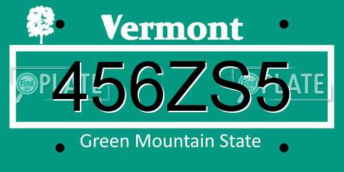 456ZS5 Vermont License Plate