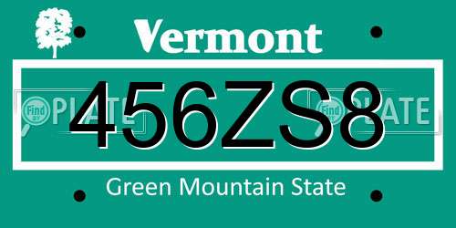 456ZS8 Vermont License Plate