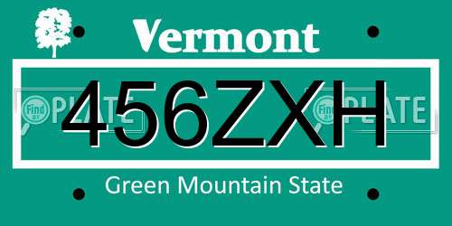 456ZXH Vermont License Plate