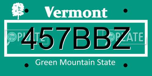 457BBZ Vermont License Plate