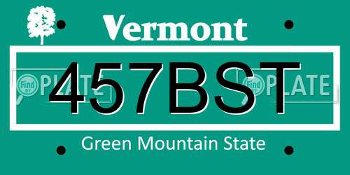 457BST Vermont License Plate