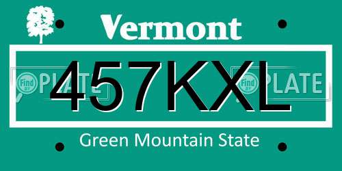 457KXL Vermont License Plate