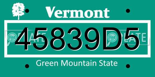 45839D5 Vermont License Plate