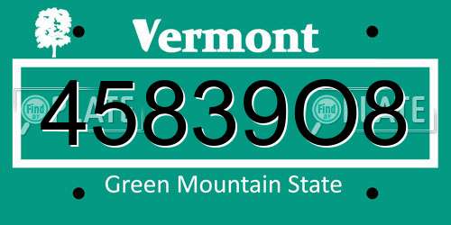 45839O8 Vermont License Plate