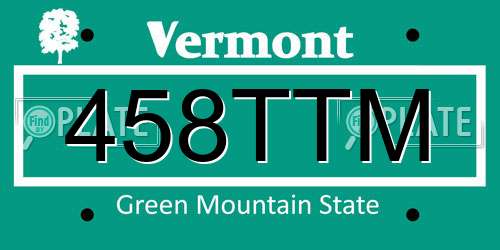 458TTM Vermont License Plate