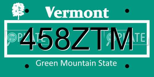 458ZTM Vermont License Plate