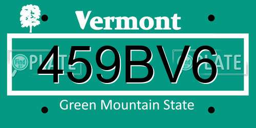 459BV6 Vermont License Plate