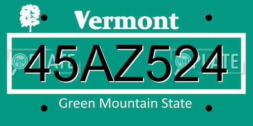45AZ524 Vermont License Plate