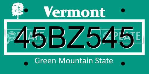 45BZ545 Vermont License Plate