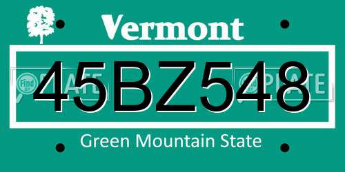 45BZ548 Vermont License Plate