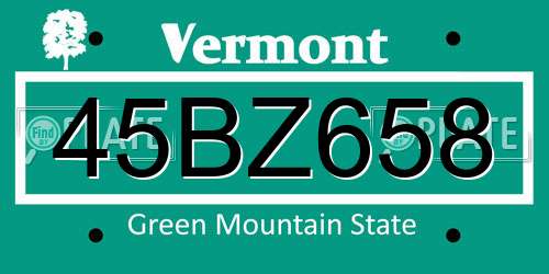 45BZ658 Vermont License Plate