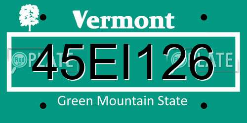 45EI126 Vermont License Plate