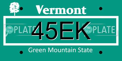 45EK Vermont License Plate