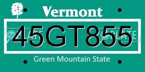 45GT855 Vermont License Plate