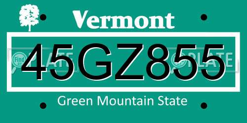 45GZ855 Vermont License Plate