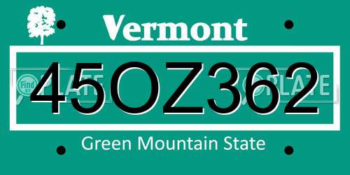 45OZ362 Vermont License Plate