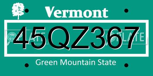 45QZ367 Vermont License Plate