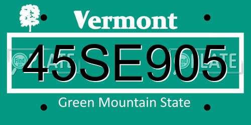 45SE905 Vermont License Plate